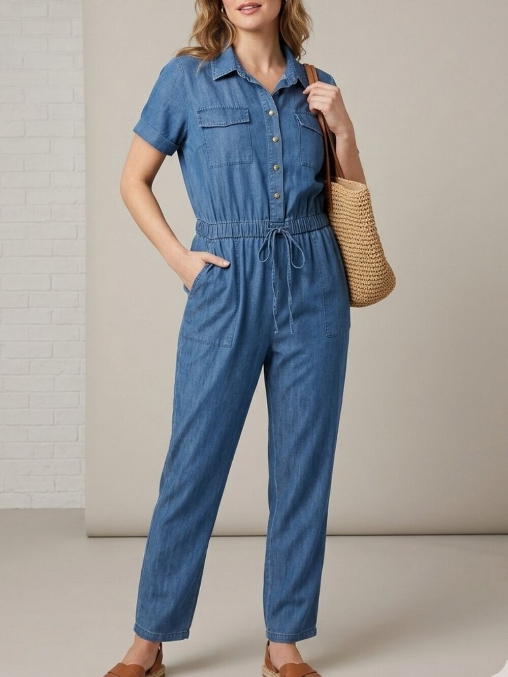 Joan Rivers Lightweight Chambray Top in Medium Blue